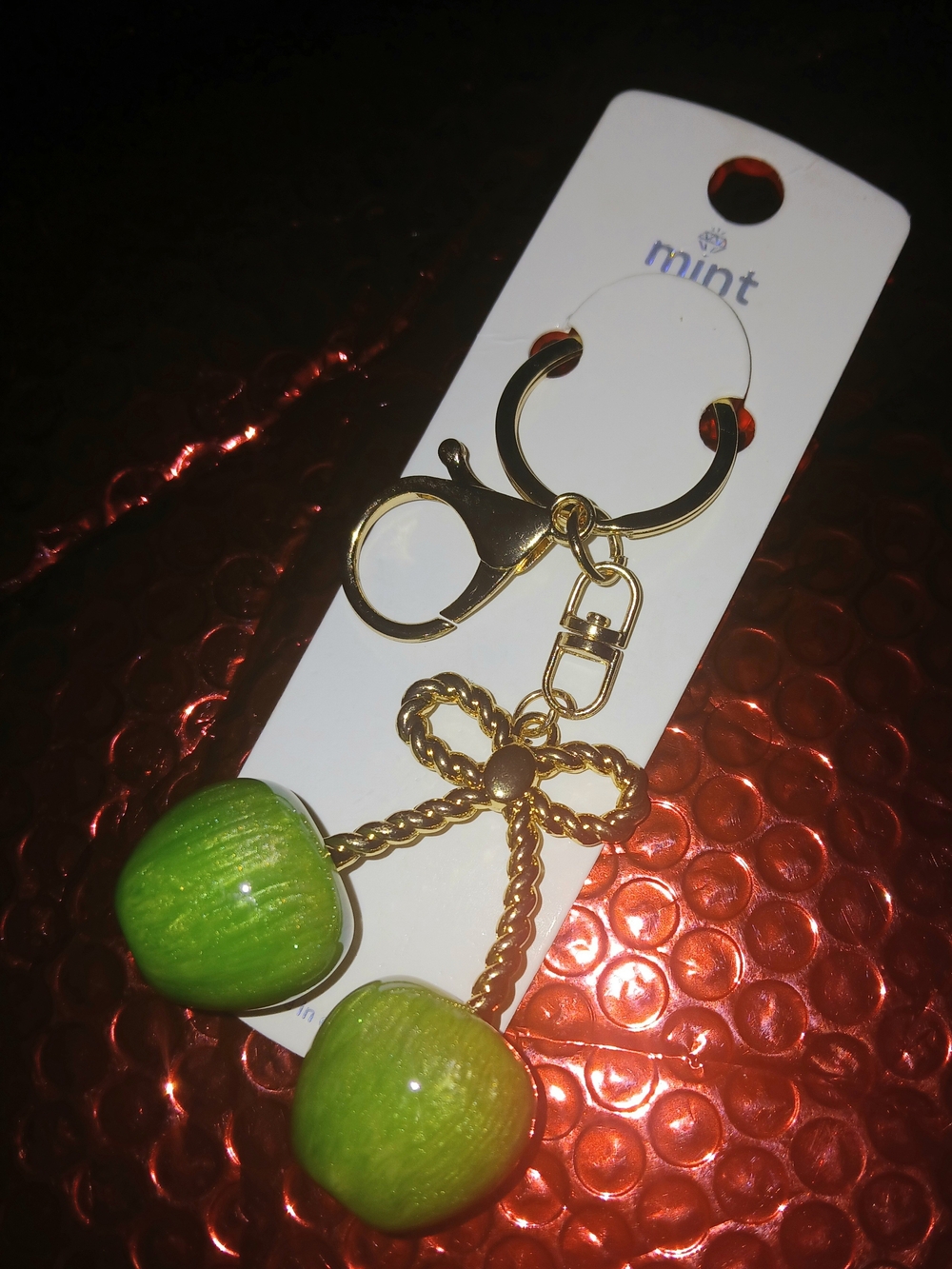Mint Gold-Tone Keychain with Lime Green Cherry Charms